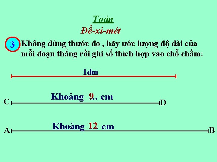 Toán Đề-xi-mét 3 Không dùng thước đo , hãy ước lượng độ dài của