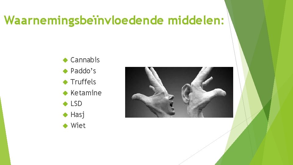 Waarnemingsbeïnvloedende middelen: Cannabis Paddo’s Truffels Ketamine LSD Hasj Wiet Waarnemingsbeïnvloedende middelen: Cannabis Paddo’s Truffels Ketamine LSD Hasj Wiet
