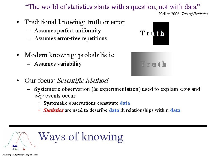 “The world of statistics starts with a question, not with data” Keller 2006, Tao