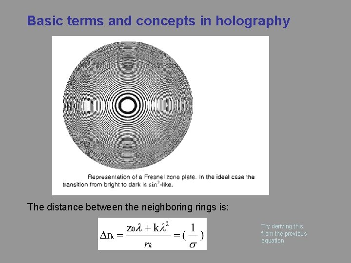 Basic terms and concepts in holography The distance between the neighborings is: Try deriving