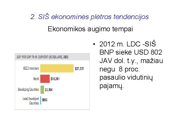2. SIŠ ekonominės plėtros tendencijos Ekonomikos augimo tempai • 2012 m. LDC -SIŠ BNP