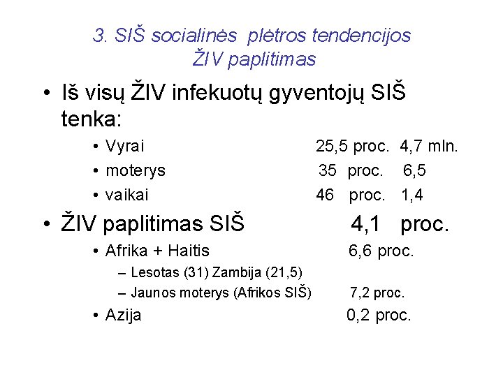 3. SIŠ socialinės plėtros tendencijos ŽIV paplitimas • Iš visų ŽIV infekuotų gyventojų SIŠ
