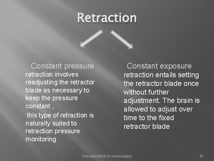 Retraction Constant pressure retraction involves readjusting the retractor blade as necessary to keep the