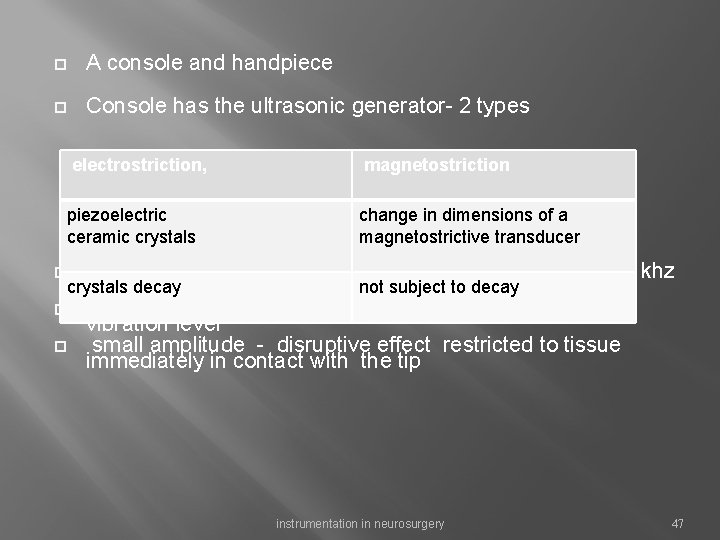  A console and handpiece Console has the ultrasonic generator- 2 types electrostriction, magnetostriction