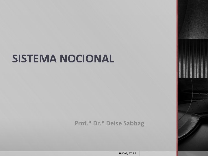 SISTEMA NOCIONAL Prof. ª Dr. ª Deise Sabbag SABBAG, 2016. 2 