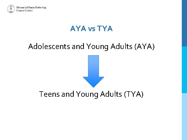 AYA vs TYA Adolescents and Young Adults (AYA) Teens and Young Adults (TYA) 