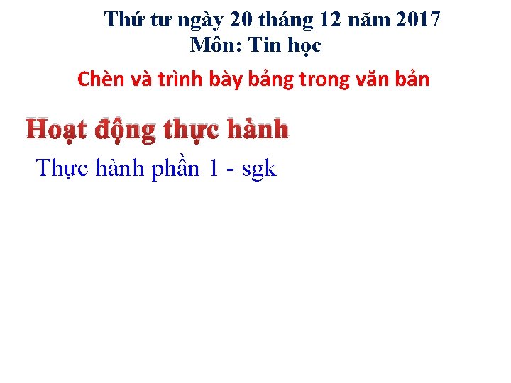 Thứ tư ngày 20 tháng 12 năm 2017 Môn: Tin học Chèn và trình