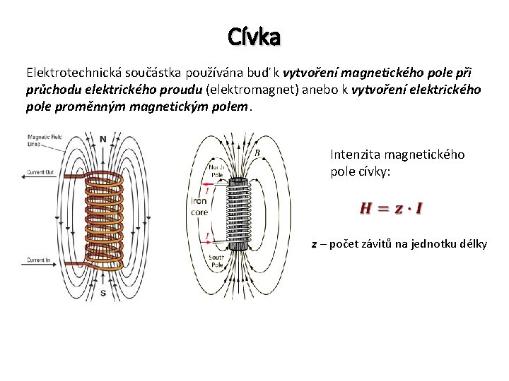 Cívka Elektrotechnická součástka používána buď k vytvoření magnetického pole při průchodu elektrického proudu (elektromagnet)