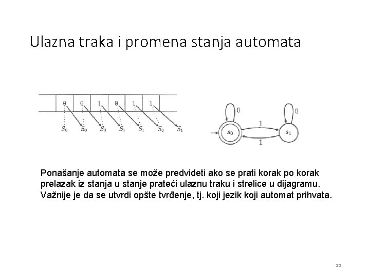 Ulazna traka i promena stanja automata Ponašanje automata se može predvideti ako se prati