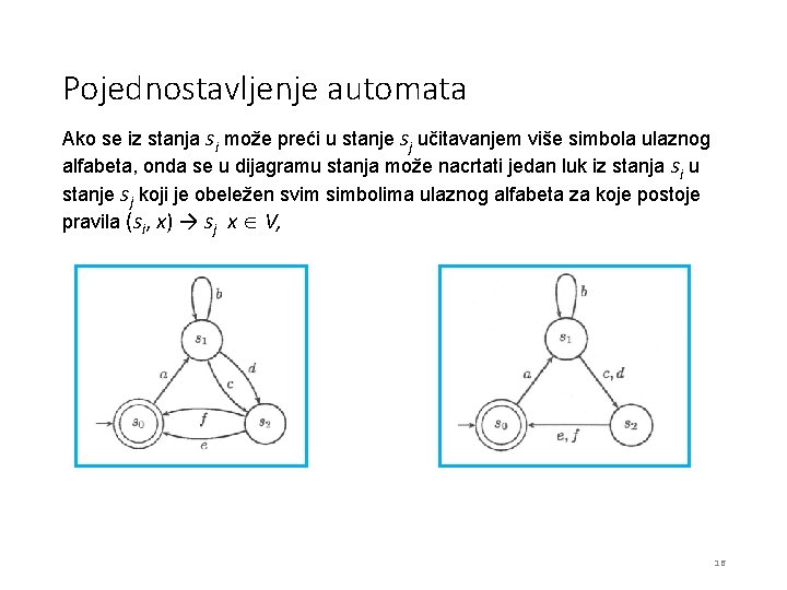 Pojednostavljenje automata Ako se iz stanja si može preći u stanje sj učitavanjem više