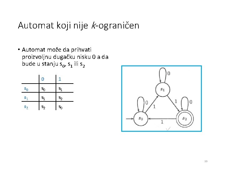 Automat koji nije k-ograničen • Automat može da prihvati proizvoljnu dugačku nisku 0 a