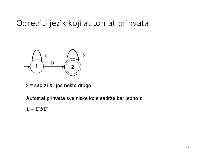 Odrediti jezik koji automat prihvata Σ 1 Σ b 2 Σ = sadrži b