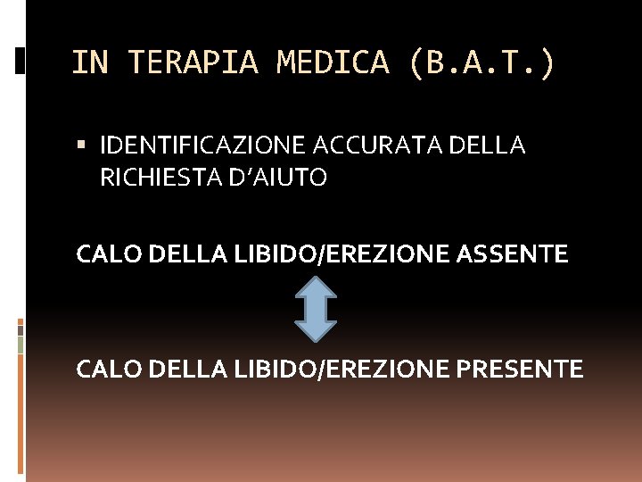 IN TERAPIA MEDICA (B. A. T. ) IDENTIFICAZIONE ACCURATA DELLA RICHIESTA D’AIUTO CALO DELLA