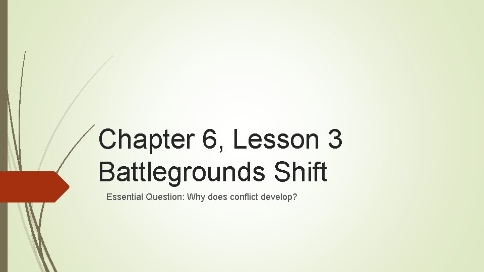 Chapter 6, Lesson 3 Battlegrounds Shift Essential Question: Why does conflict develop? 