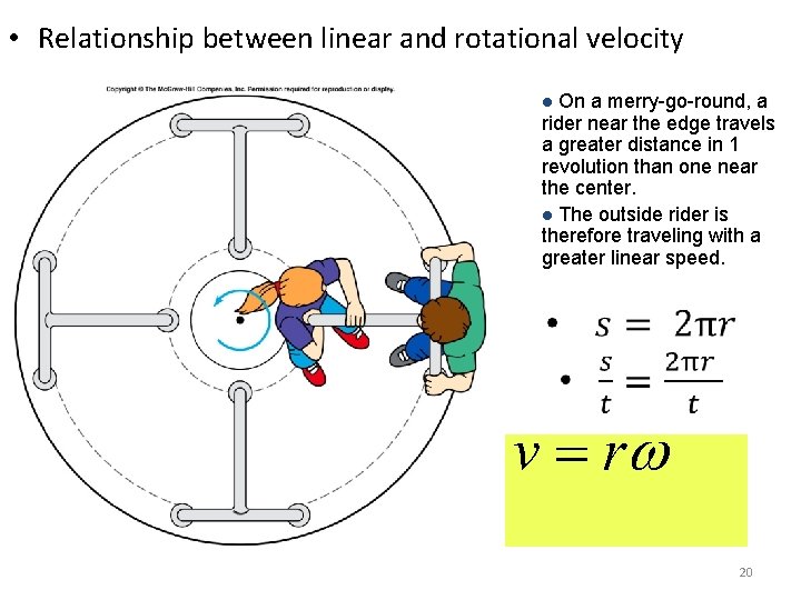  • Relationship between linear and rotational velocity On a merry-go-round, a rider near