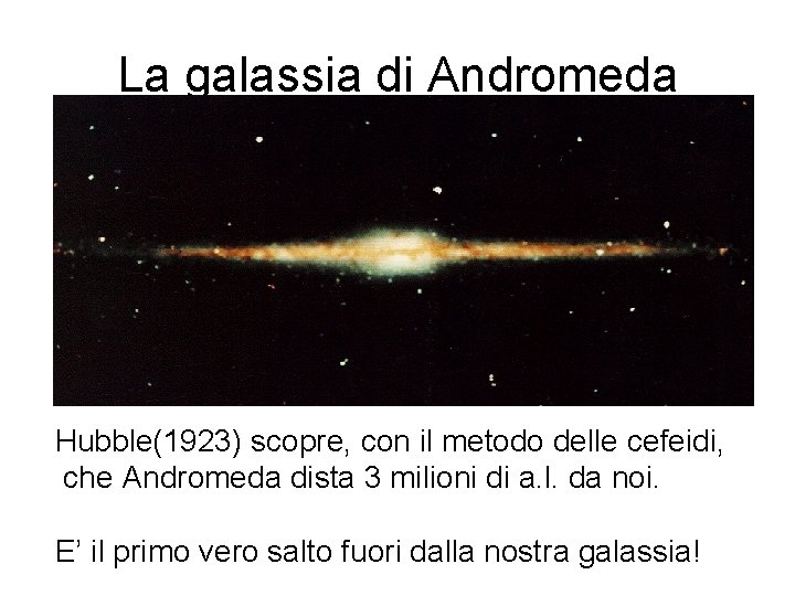 La galassia di Andromeda Hubble(1923) scopre, con il metodo delle cefeidi, che Andromeda dista