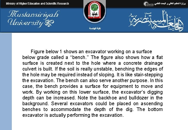 Figure below 1 shows an excavator working on a surface below grade called a