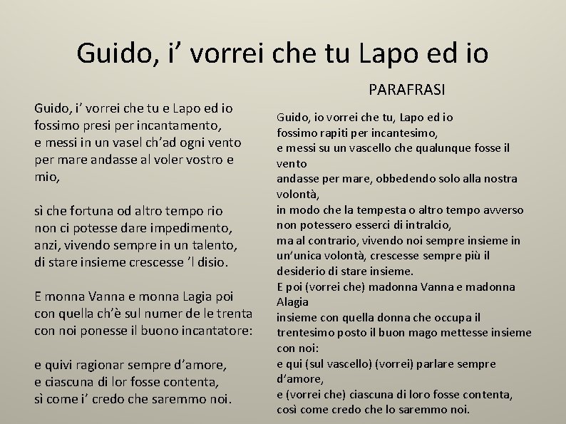 Guido, i’ vorrei che tu Lapo ed io Guido, i’ vorrei che tu e