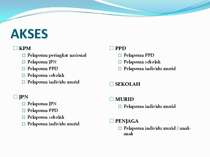AKSES � KPM � PPD � Pelaporan peringkat nasional � Pelaporan PPD � Pelaporan