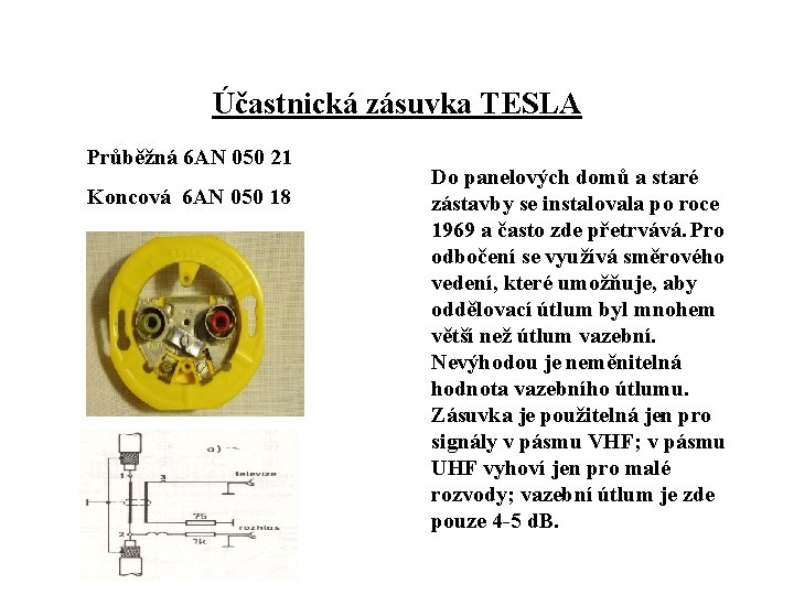 Účastnická zásuvka TESLA Průběžná 6 AN 050 21 Koncová 6 AN 050 18 Do