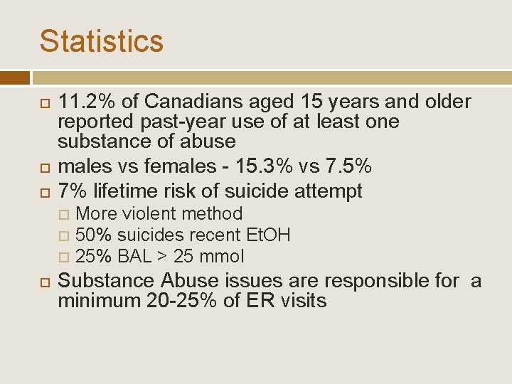 Statistics 11. 2% of Canadians aged 15 years and older reported past-year use of