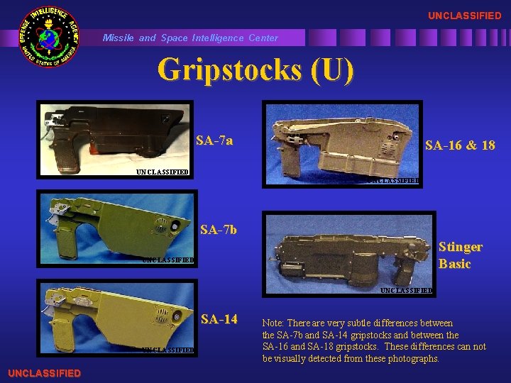 UNCLASSIFIED Missile and Space Intelligence Center Gripstocks (U) SA-7 a SA-16 & 18 UNCLASSIFIED