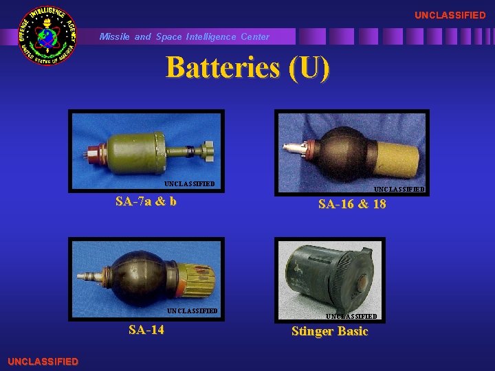 UNCLASSIFIED Missile and Space Intelligence Center Batteries (U) UNCLASSIFIED SA-7 a & b UNCLASSIFIED