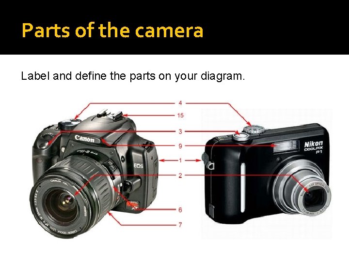 Parts of the camera Label and define the parts on your diagram. 