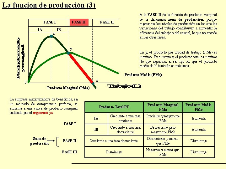 La función de producción (3) FASE I IA x FASE II III A la