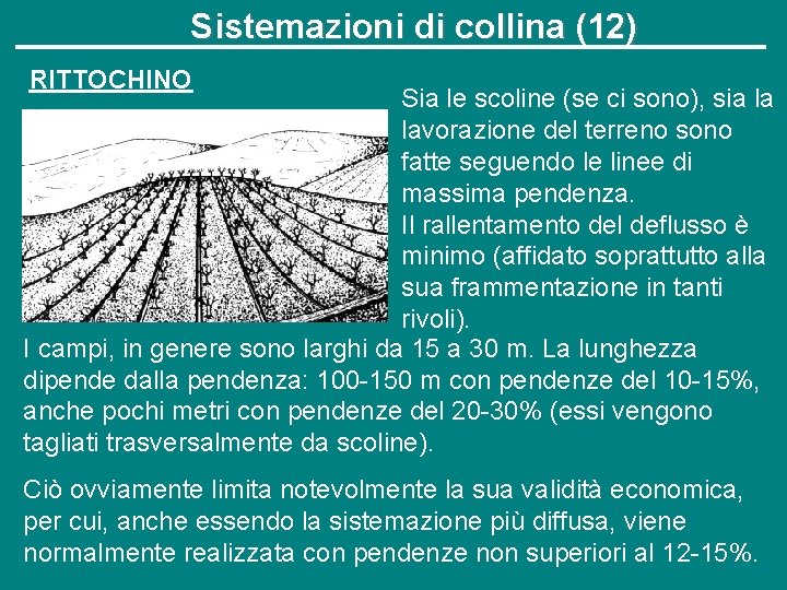 Sistemazioni di collina (12) RITTOCHINO Sia le scoline (se ci sono), sia la lavorazione