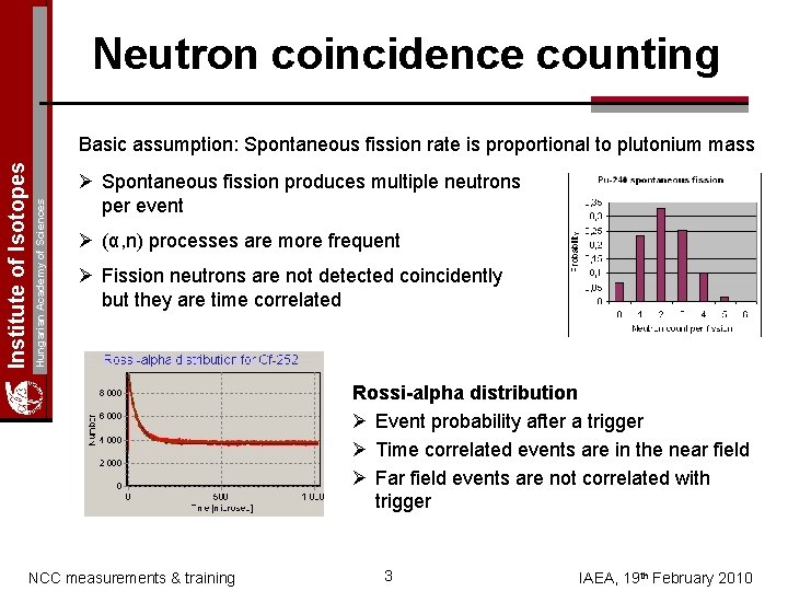 Neutron coincidence counting Hungarian Academy of Sciences Institute of Isotopes Basic assumption: Spontaneous fission