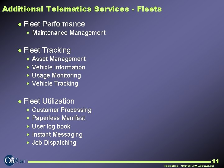 Additional Telematics Services - Fleets · Fleet Performance · Maintenance Management · Fleet Tracking