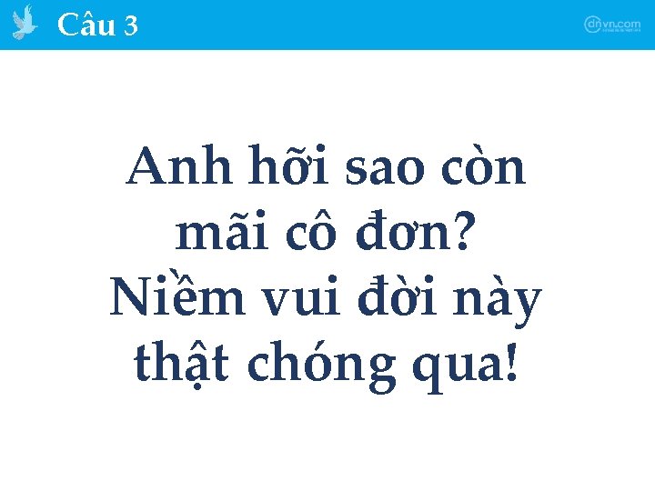 Câu 3 Anh hỡi sao còn mãi cô đơn? Niềm vui đời này thật