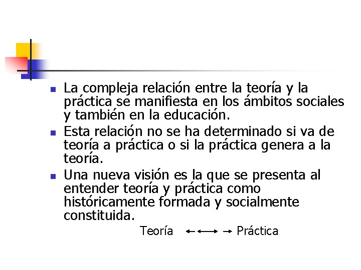 n n n La compleja relación entre la teoría y la práctica se manifiesta n n n La compleja relación entre la teoría y la práctica se manifiesta