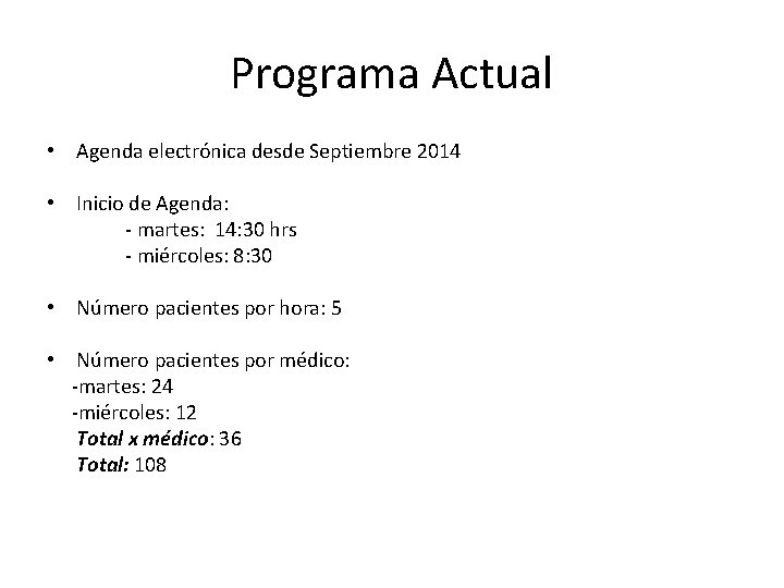 Programa Actual • Agenda electrónica desde Septiembre 2014 • Inicio de Agenda: - martes: