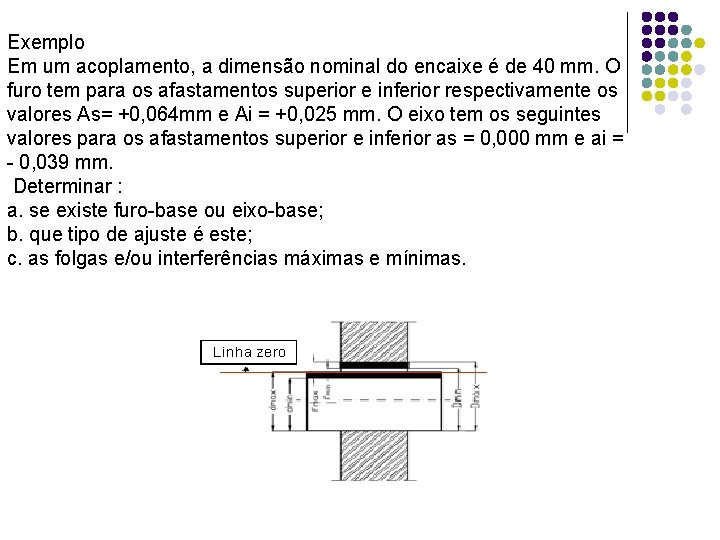 Exemplo Em um acoplamento, a dimensão nominal do encaixe é de 40 mm. O