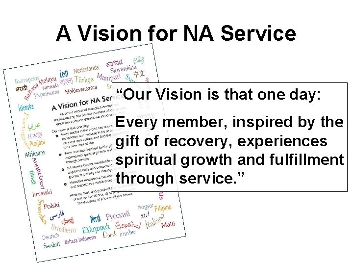 A Vision for NA Service “Our Vision is that one day: Every member, inspired A Vision for NA Service “Our Vision is that one day: Every member, inspired
