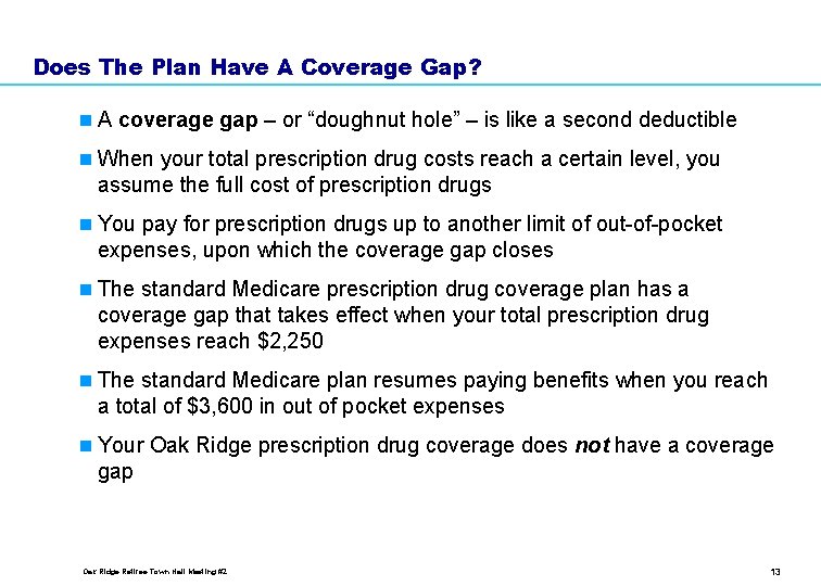 Does The Plan Have A Coverage Gap? n A coverage gap – or “doughnut