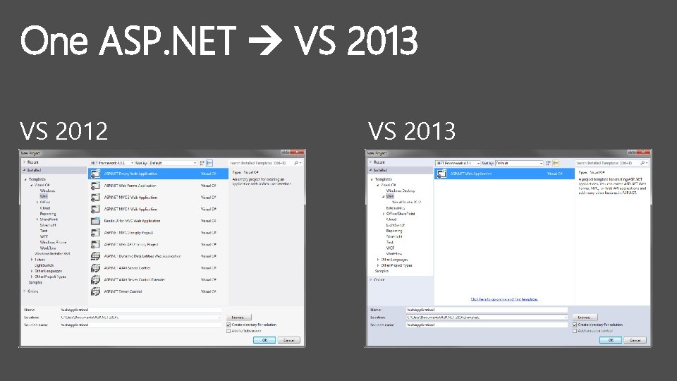 One ASP. NET VS 2013 VS 2012 VS 2013 