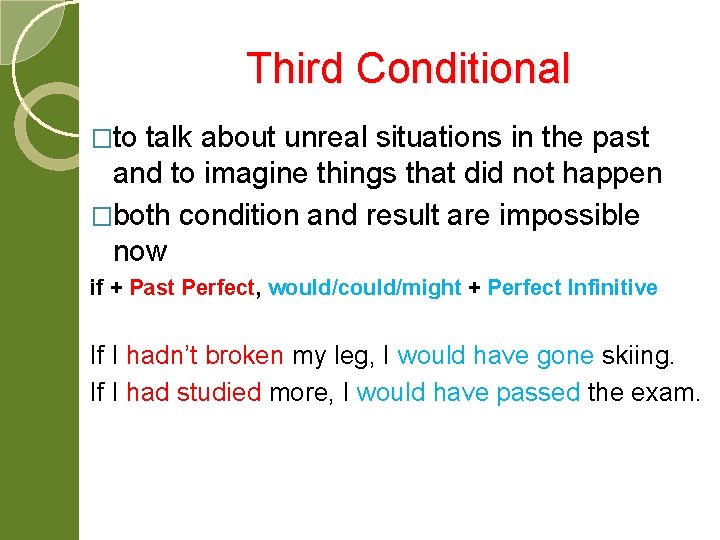 Third Conditional �to talk about unreal situations in the past and to imagine things