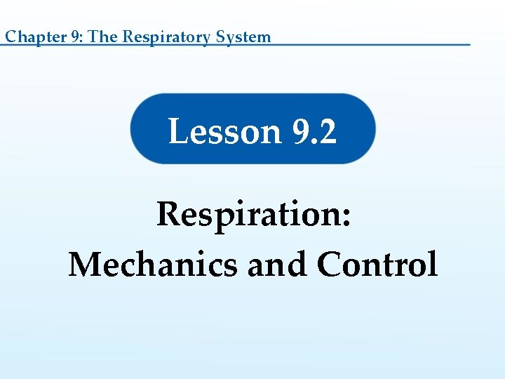 Chapter 9: The Respiratory System Lesson 9. 2 Respiration: Mechanics and Control 