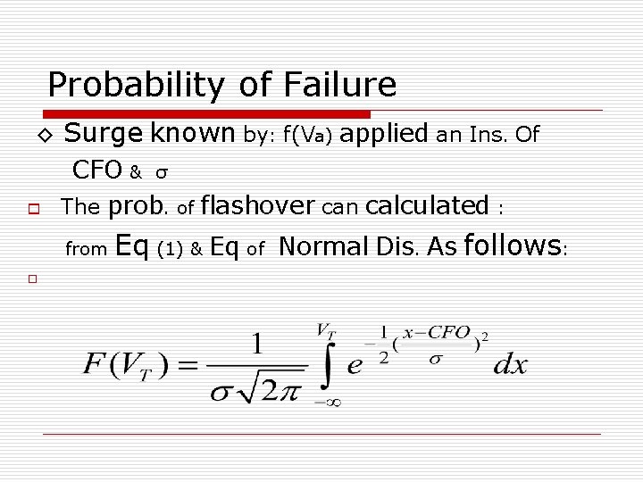 Probability of Failure ◊ Surge known by: f(Va) applied an Ins. Of o CFO Probability of Failure ◊ Surge known by: f(Va) applied an Ins. Of o CFO