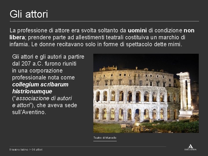 Gli attori La professione di attore era svolta soltanto da uomini di condizione non