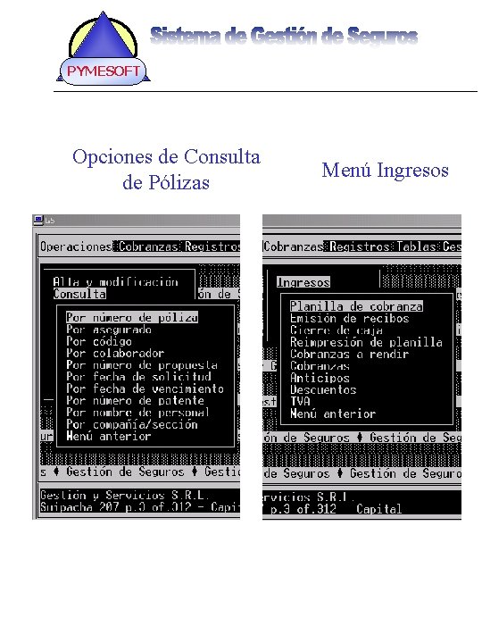 PYMESOFT Opciones de Consulta de Pólizas Menú Ingresos 