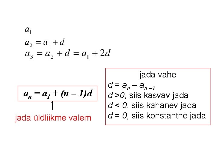 an = a 1 + (n – 1)d jada üldliikme valem jada vahe d