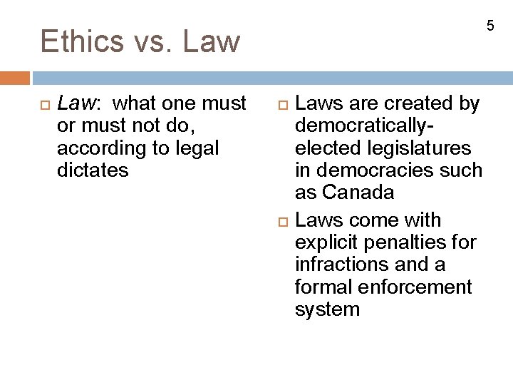 5 Ethics vs. Law: what one must or must not do, according to legal