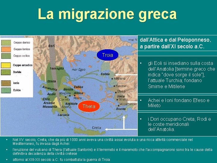 La migrazione greca dall’Attica e dal Peloponneso, a partire dall’XI secolo a. C. Troia