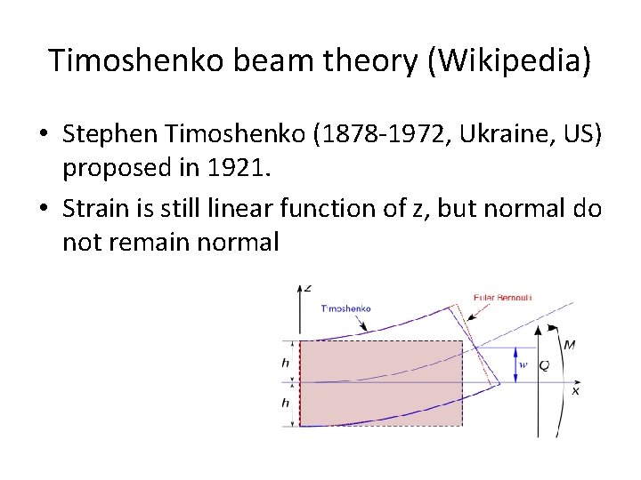 Timoshenko beam theory (Wikipedia) • Stephen Timoshenko (1878 -1972, Ukraine, US) proposed in 1921.
