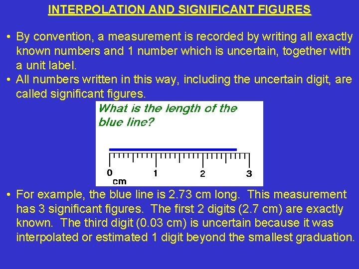 INTERPOLATION AND SIGNIFICANT FIGURES • By convention, a measurement is recorded by writing all