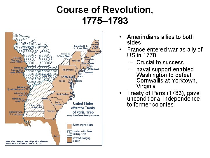 Course of Revolution, 1775– 1783 • Amerindians allies to both sides • France entered